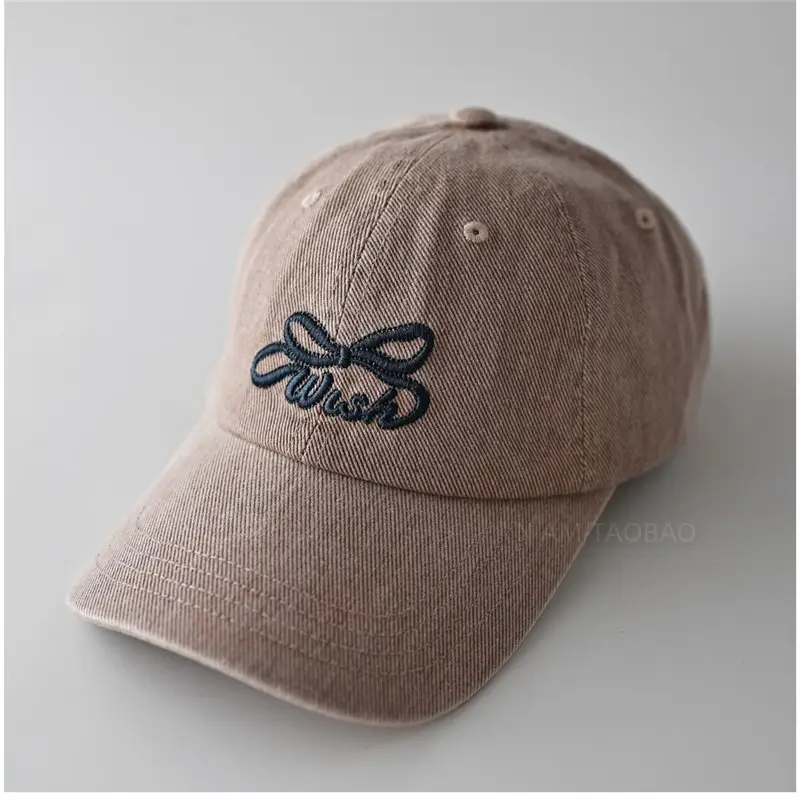 Women's Grey Bowknot Embroidered Cap