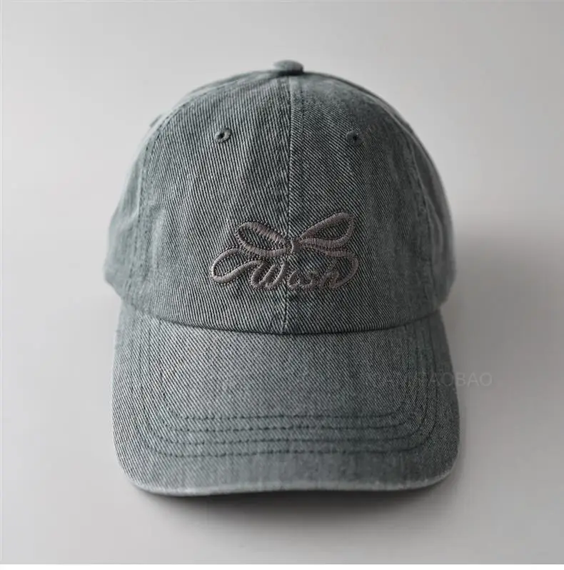 Women's Grey Bowknot Embroidered Cap — feature 10