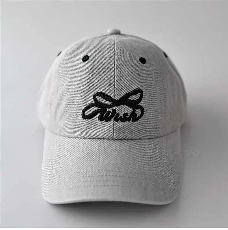 Women's Grey Bowknot Embroidered Cap — feature 2