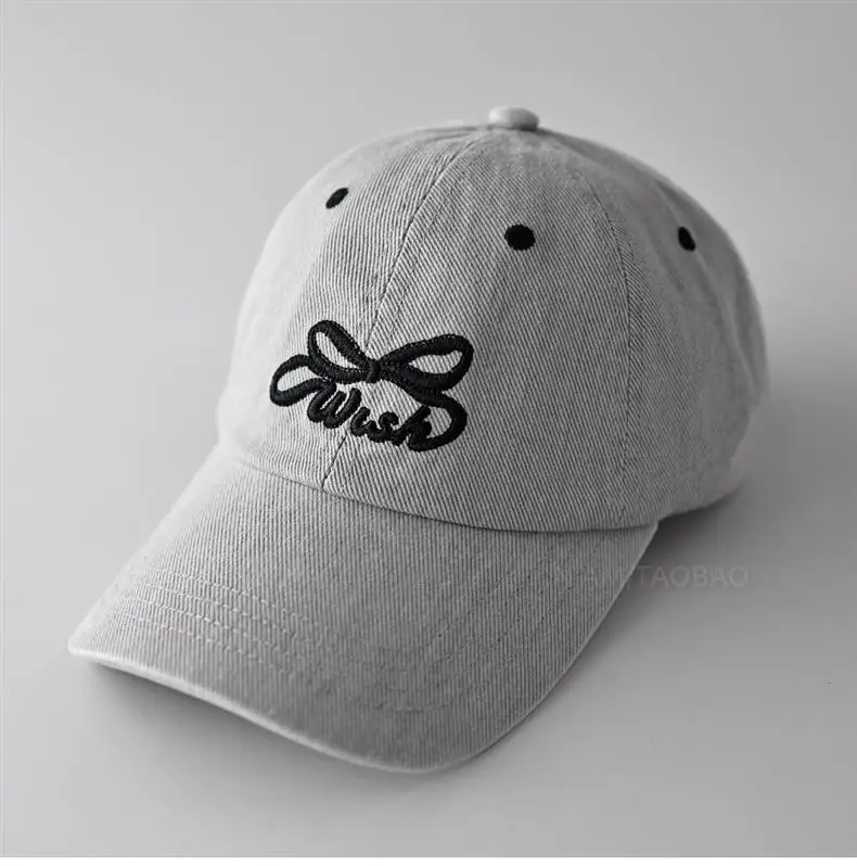 Women's Grey Bowknot Embroidered Cap — feature 3