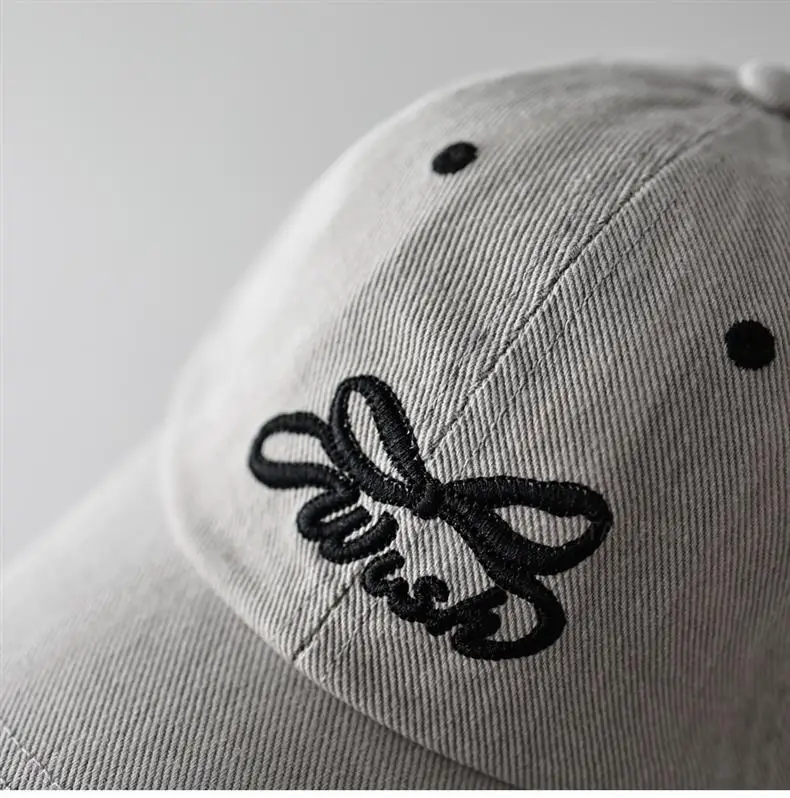 Women's Grey Bowknot Embroidered Cap — feature 5