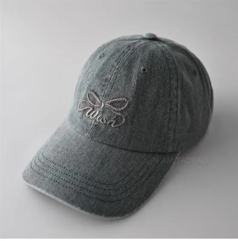 Women's Grey Bowknot Embroidered Cap — feature 7