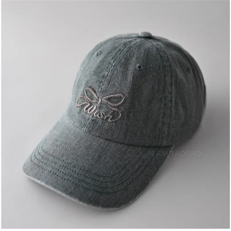 Women's Grey Bowknot Embroidered Cap