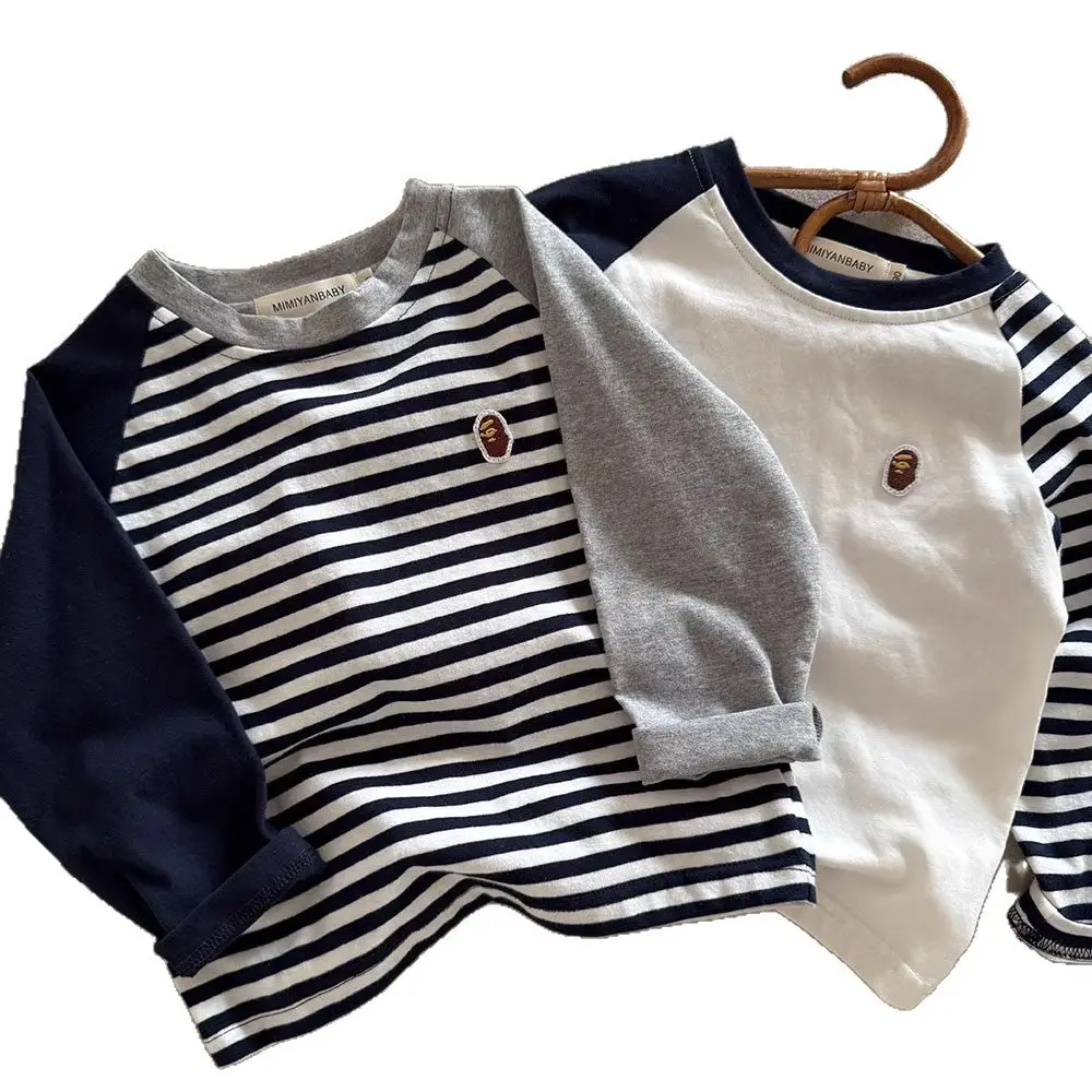 Children Striped Long Sleeve T-Shirt Navy White - Image 6