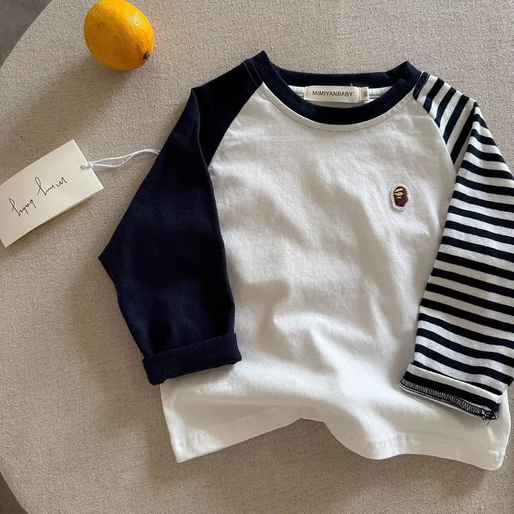 Children Striped Long Sleeve T-Shirt Navy White — feature 11