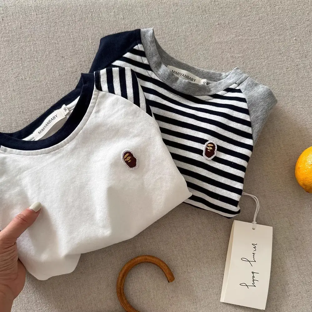 Children Striped Long Sleeve T-Shirt Navy White — feature 12
