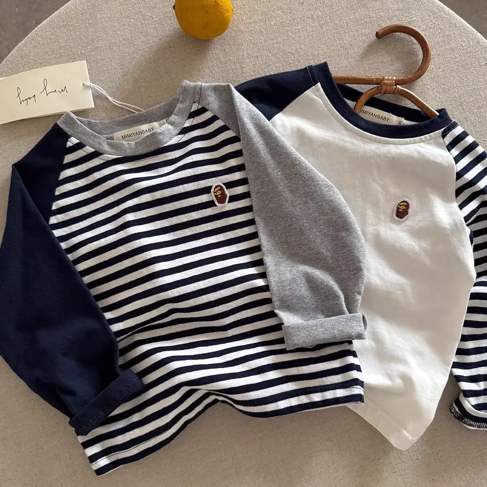Children Striped Long Sleeve T-Shirt Navy White — feature 7