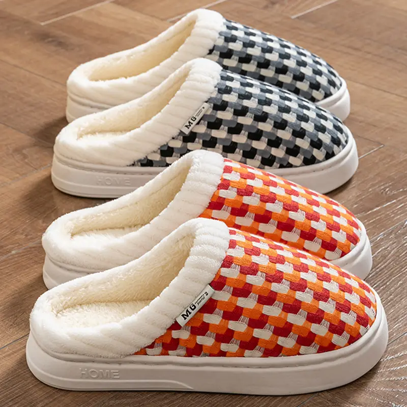 Cotton Warm Slippers for Women Men Winter Indoor Non-Slip - Image 37
