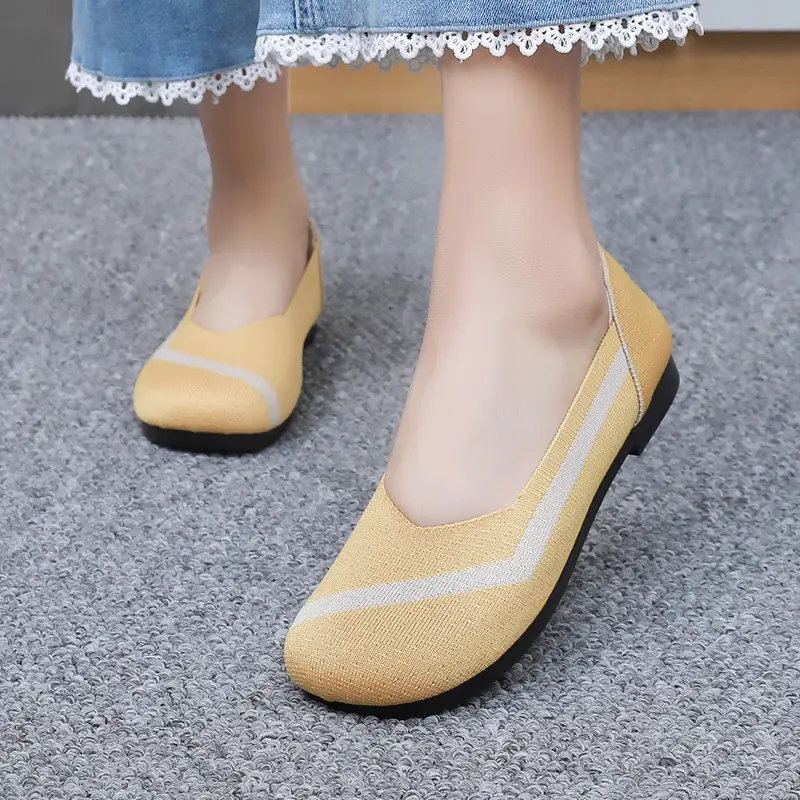 Shoes for Women, Fashionable and Casual Fly-Knit Shoes, Cross-Border Foreign Trade Flat-Soled Breathable Shallow-Mouthed Shoes, Non-Slip Slip-On Slip-Ons
