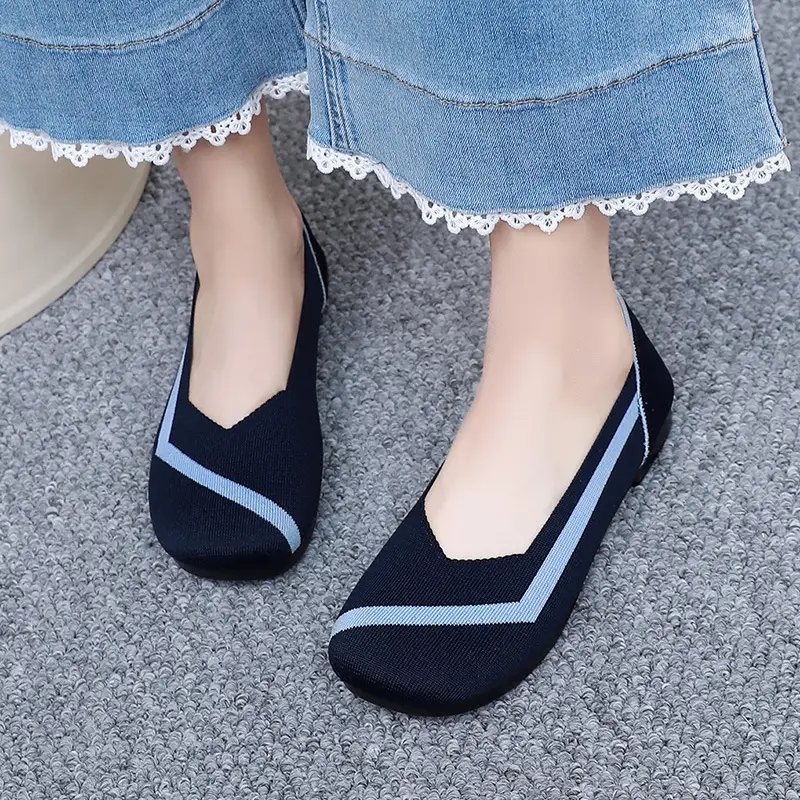 Shoes for Women, Fashionable and Casual Fly-Knit Shoes, Cross-Border Foreign Trade Flat-Soled Breathable Shallow-Mouthed Shoes, Non-Slip Slip-On Slip-Ons