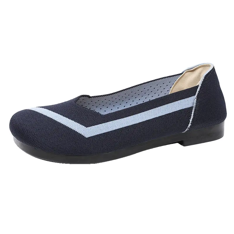 Shoes for Women, Fashionable and Casual Fly-Knit Shoes, Cross-Border Foreign Trade Flat-Soled Breathable Shallow-Mouthed Shoes, Non-Slip Slip-On Slip-Ons