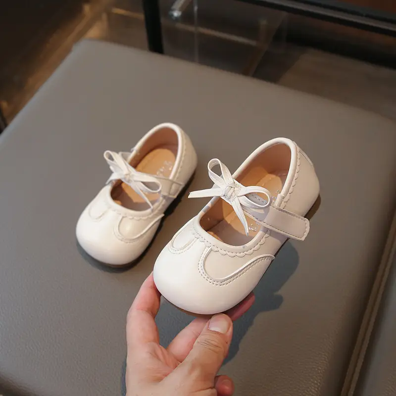 Girls Bow Princess Leather Shoes White