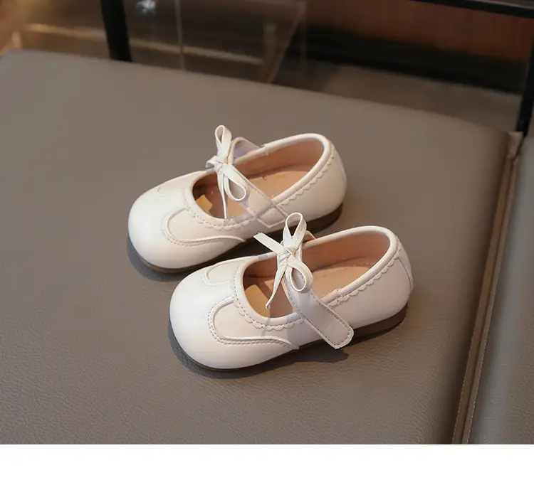 Girls Bow Princess Leather Shoes White — feature 11