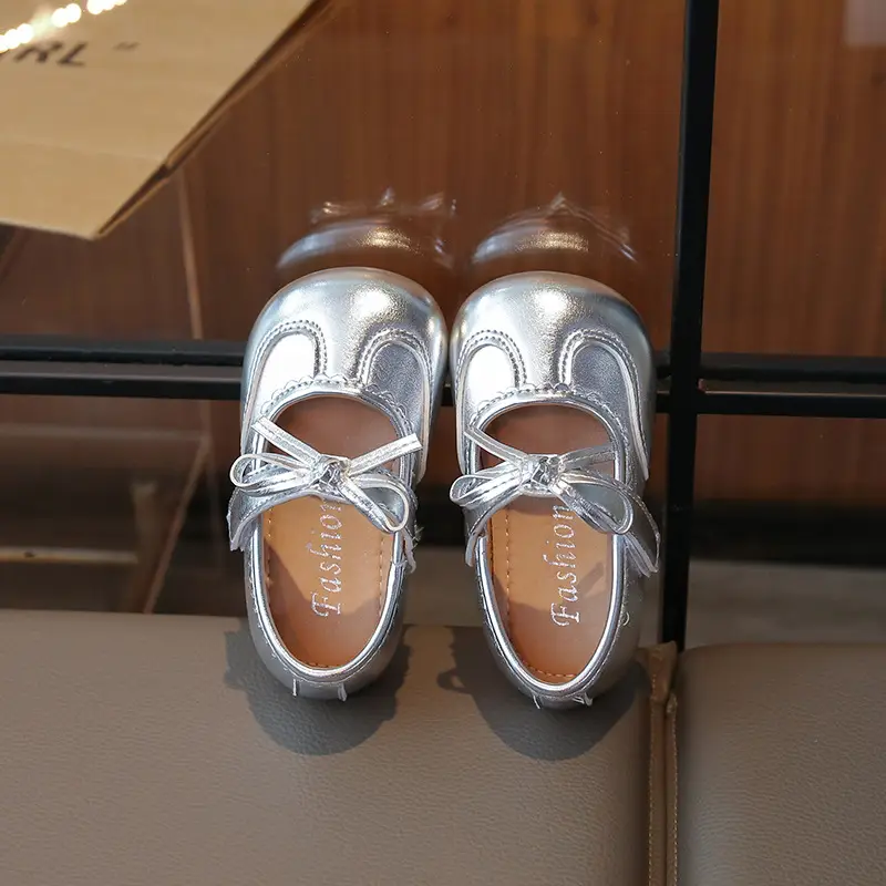 Girls Bow Princess Leather Shoes White