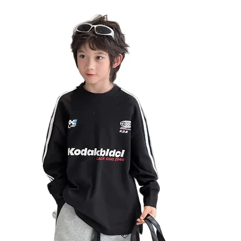 2025 Boys Black Sweatshirt Set Long Sleeve Casual Top - Image 7