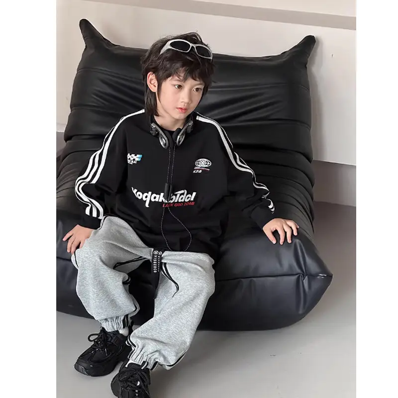 2025 Boys Black Sweatshirt Set Long Sleeve Casual Top — feature 12