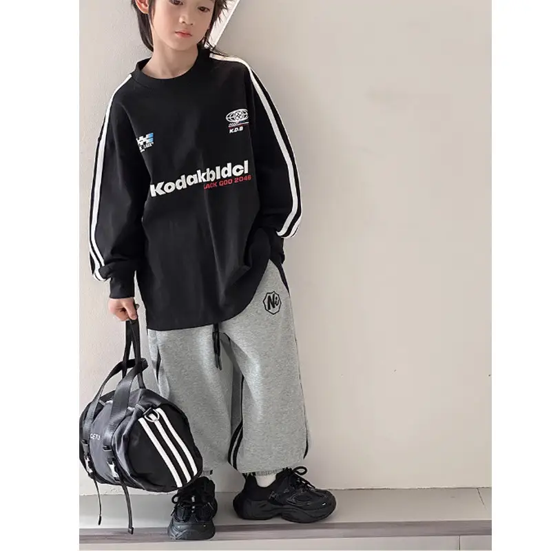 2025 Boys Black Sweatshirt Set Long Sleeve Casual Top — feature 14