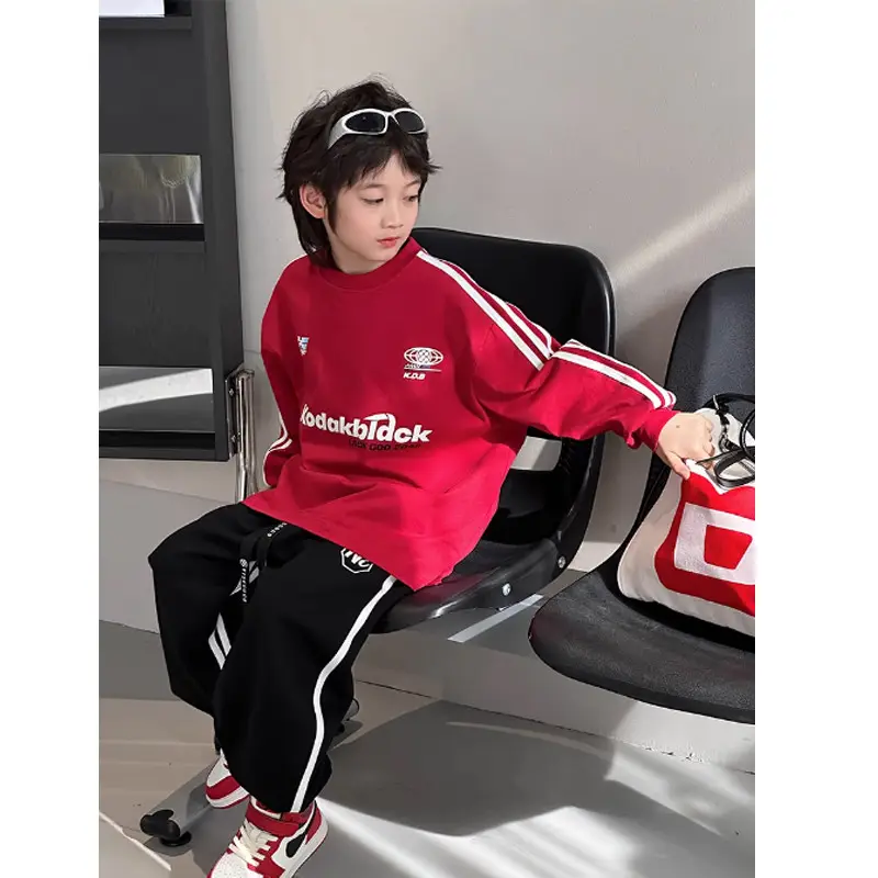 2025 Boys Black Sweatshirt Set Long Sleeve Casual Top — feature 4