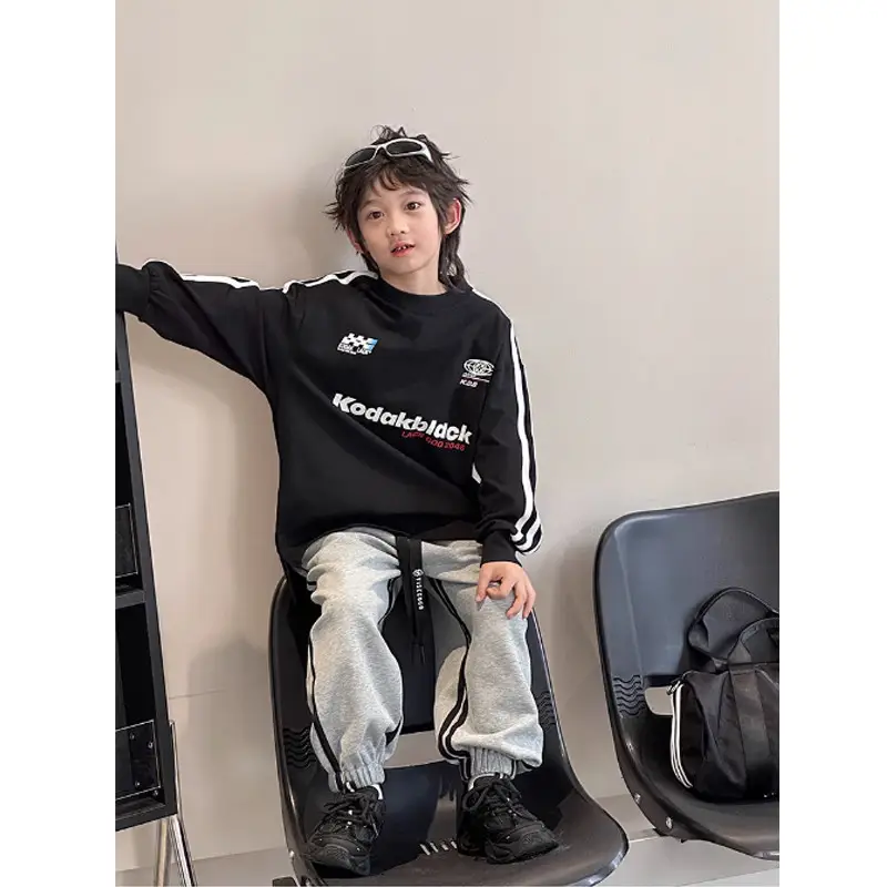 2025 Boys Black Sweatshirt Set Long Sleeve Casual Top — feature 7