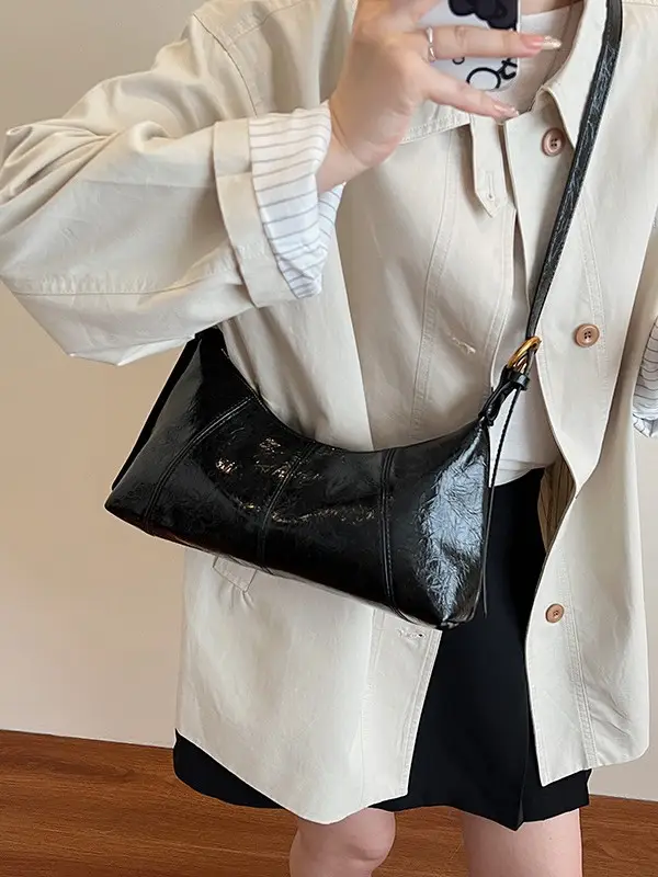 Women's Brown Crocodile-Textured Shoulder Bag 2025