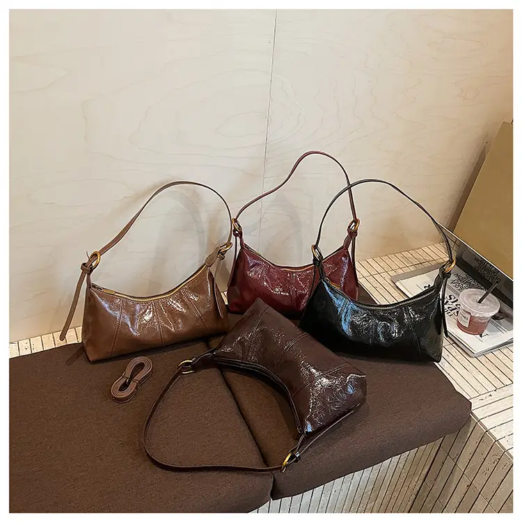 Women's Brown Crocodile-Textured Shoulder Bag 2025 — feature 1