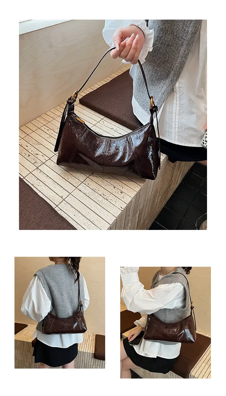 Women's Brown Crocodile-Textured Shoulder Bag 2025 — feature 15
