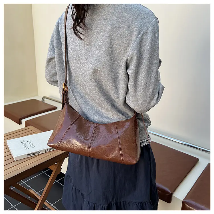 Women's Brown Crocodile-Textured Shoulder Bag 2025 — feature 16