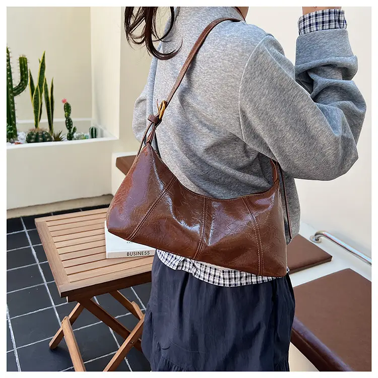 Women's Brown Crocodile-Textured Shoulder Bag 2025 — feature 19