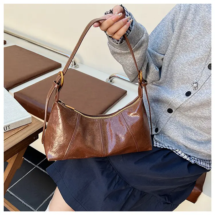Women's Brown Crocodile-Textured Shoulder Bag 2025 — feature 22