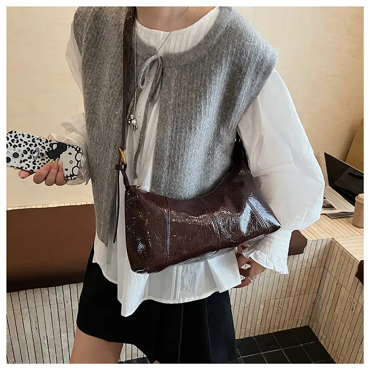 Women's Brown Crocodile-Textured Shoulder Bag 2025 — feature 32