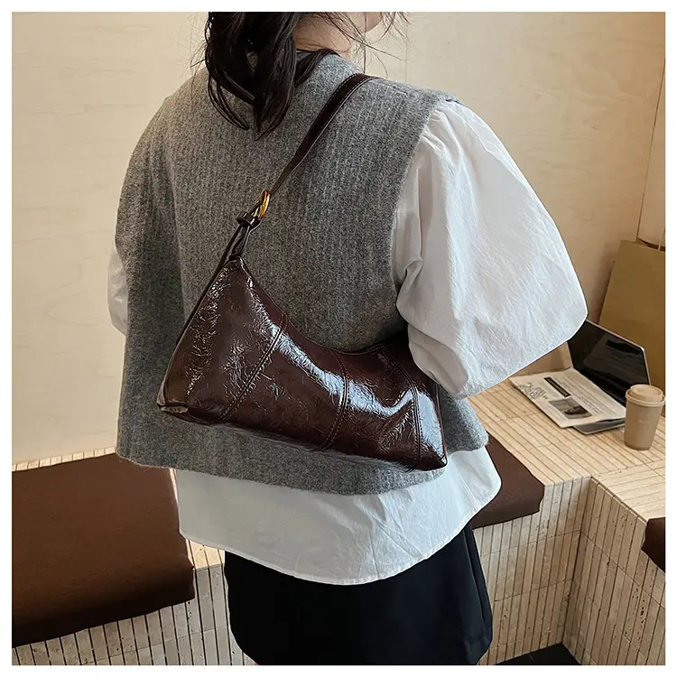 Women's Brown Crocodile-Textured Shoulder Bag 2025 — feature 35