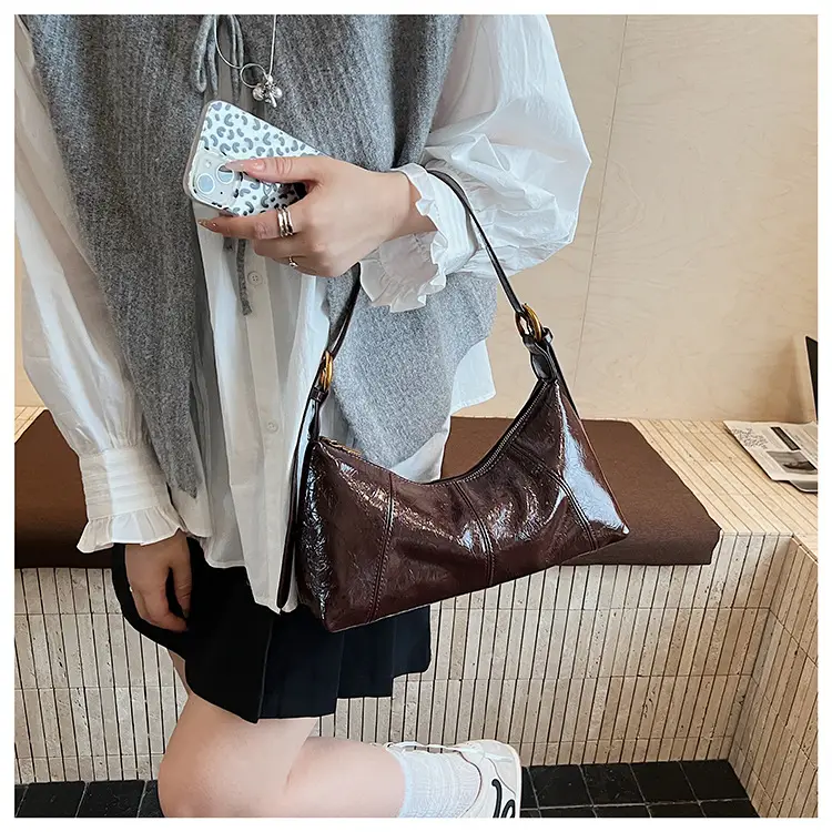 Women's Brown Crocodile-Textured Shoulder Bag 2025 — feature 38