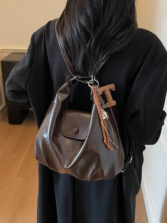 Korean Style Brown Leather Crossbody Bag for Women