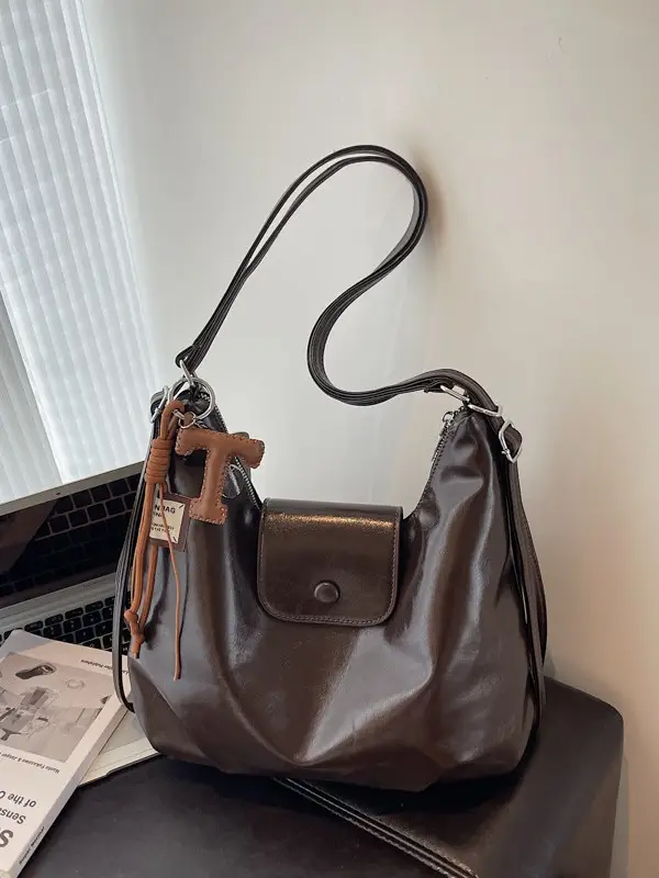 Korean Style Brown Leather Crossbody Bag for Women