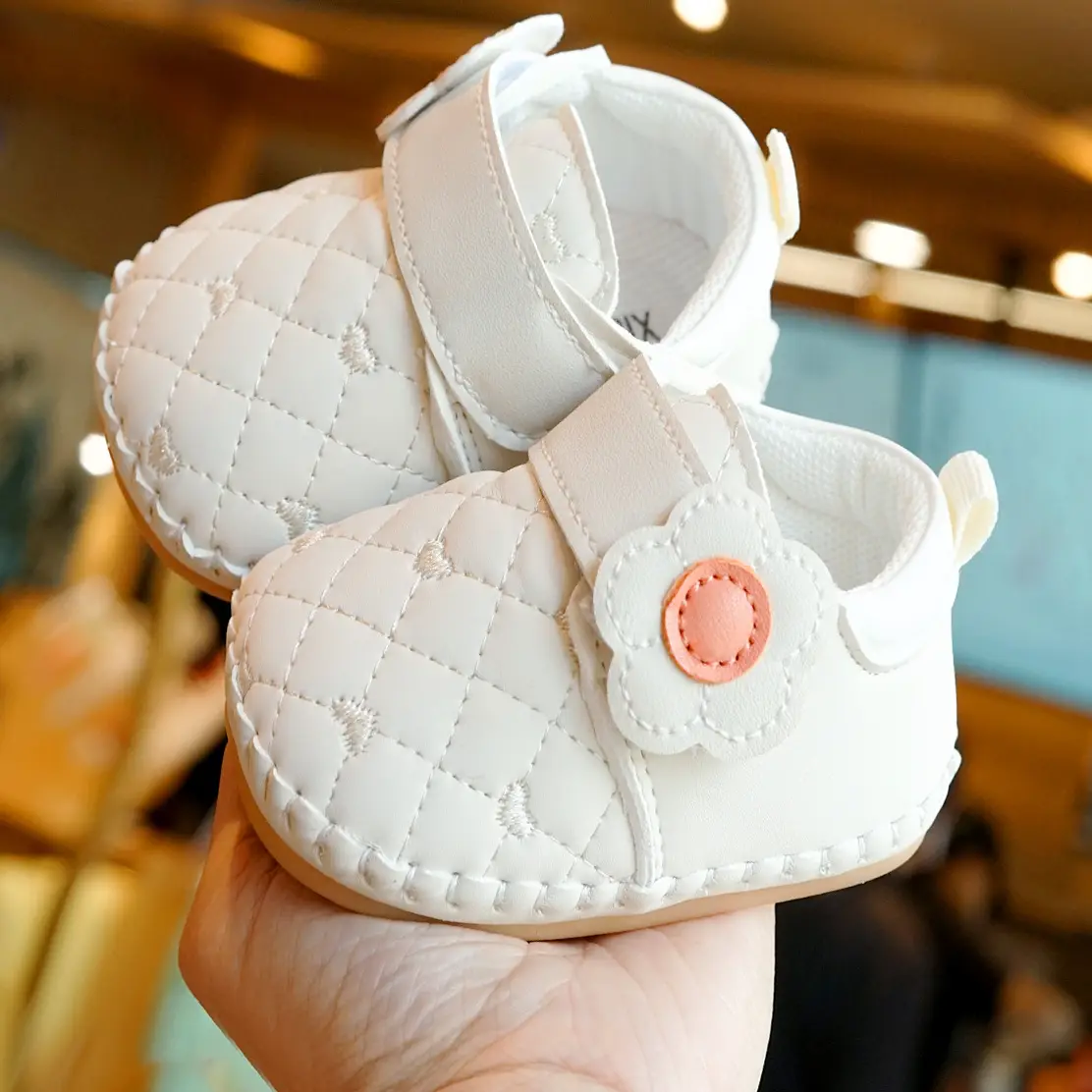 Pink Quilted Baby Shoes 0-1 Years Soft Sole Non-Slip