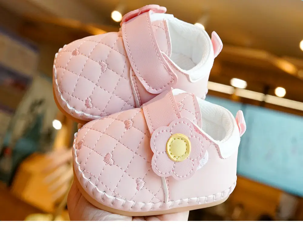 Pink Quilted Baby Shoes 0-1 Years Soft Sole Non-Slip — feature 8