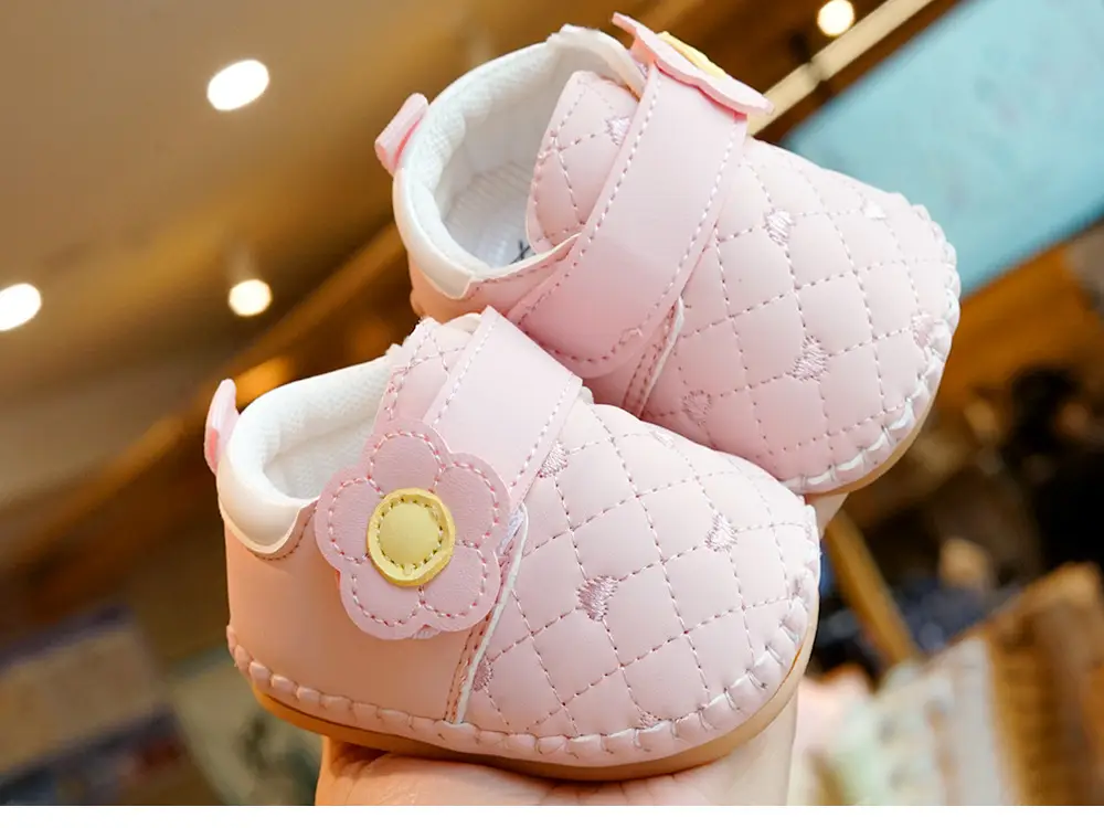 Pink Quilted Baby Shoes 0-1 Years Soft Sole Non-Slip — feature 9