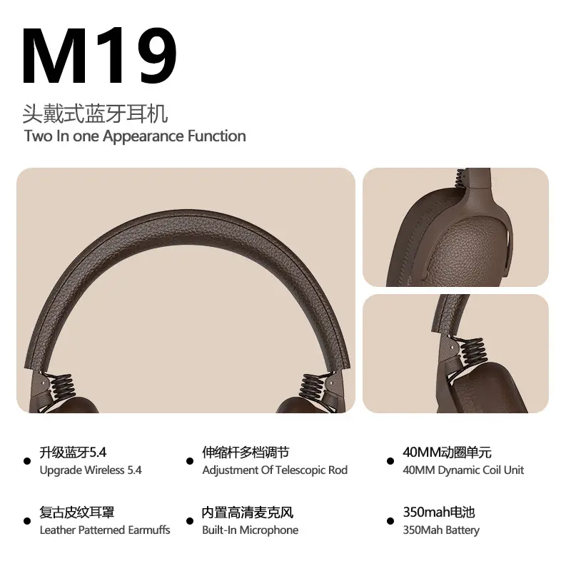 2025 Retro Brown Over-Ear Wireless Headphones Bluetooth 5.4 - Image 4