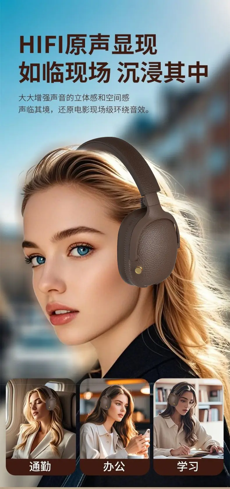 2025 Retro Brown Over-Ear Wireless Headphones Bluetooth 5.4 — feature 12