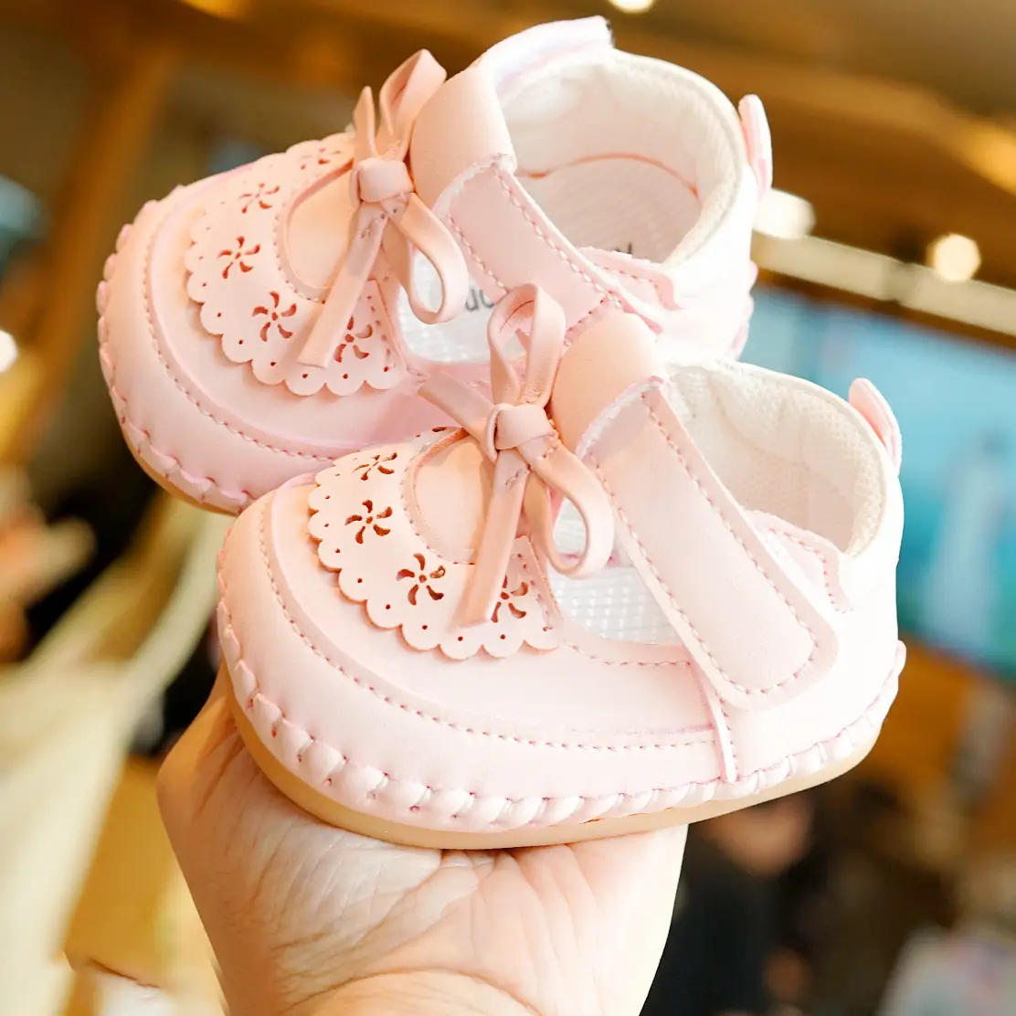 Pink Bow Baby Shoes for 0-1 Years Soft Sole Non-Slip