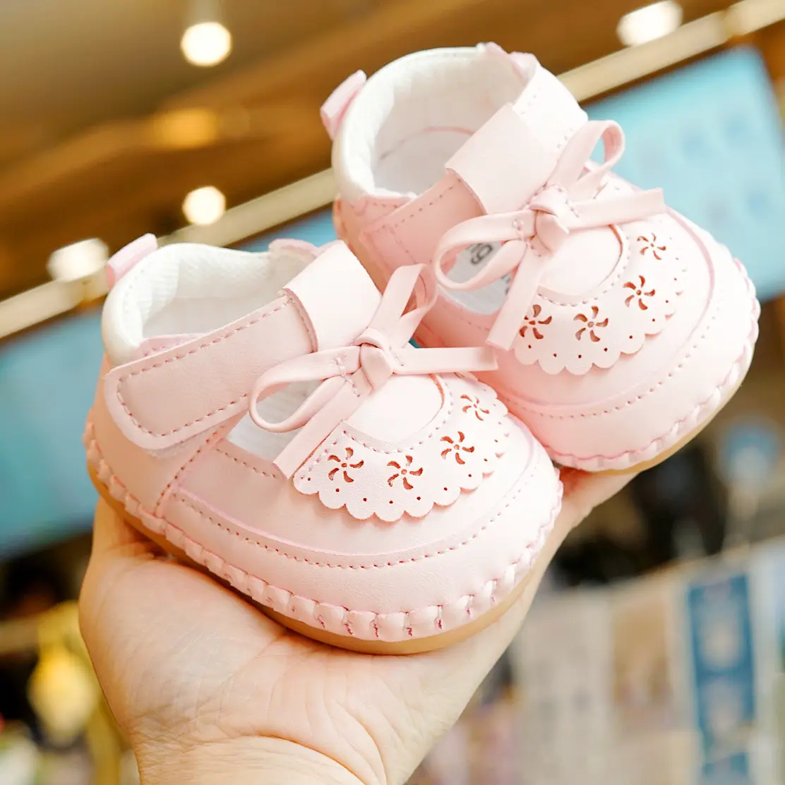 Pink Bow Baby Shoes for 0-1 Years Soft Sole Non-Slip