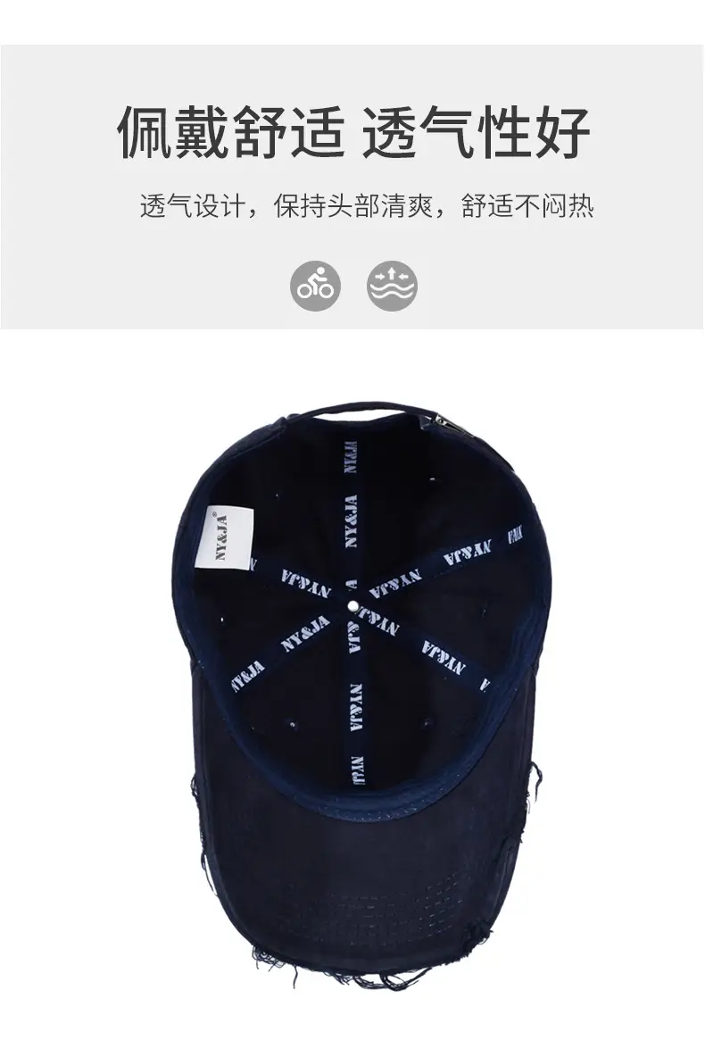 Men Navy Blue Retro Baseball Cap with Letter Embroidery — feature 5