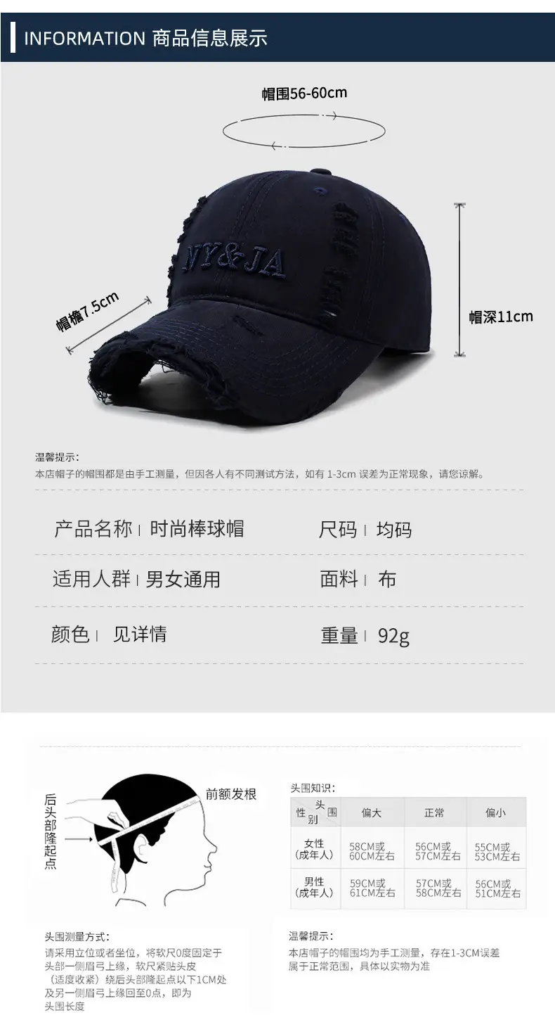 Men Navy Blue Retro Baseball Cap with Letter Embroidery — feature 6