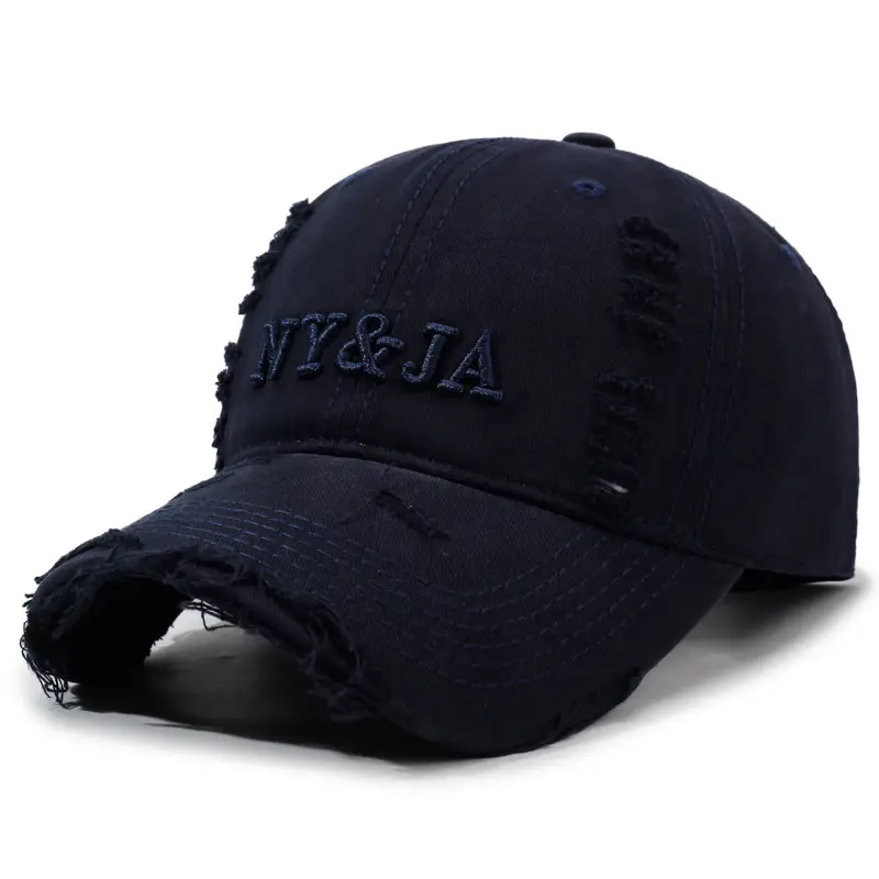 Men Navy Blue Retro Baseball Cap with Letter Embroidery - Image 3