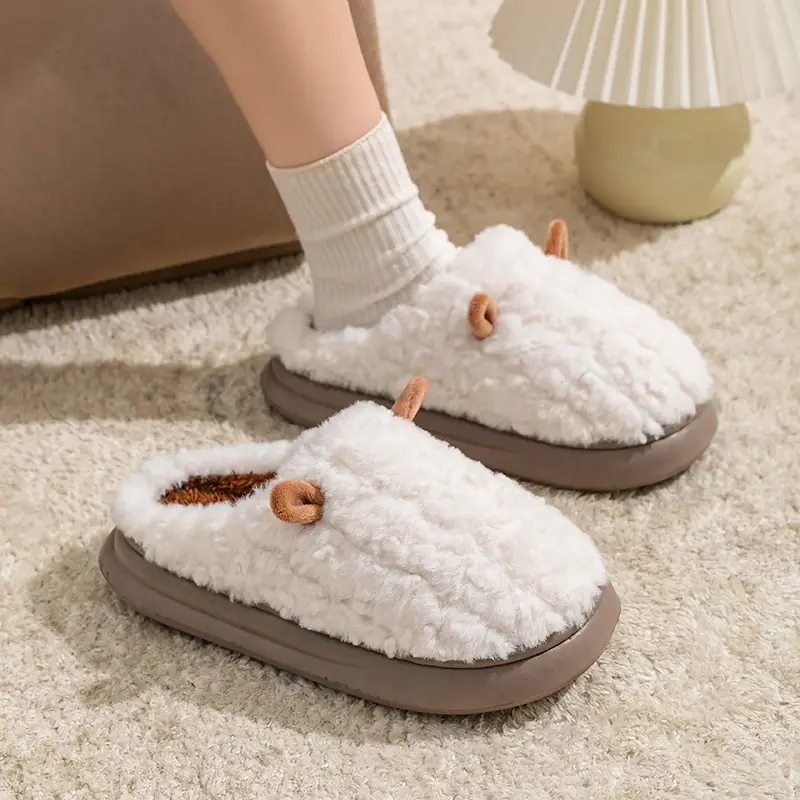 Women's Cotton Slippers Autumn and Winter 2025 New Couple Cotton Shoes Men's Thickened Warm Non-Slip Home Plush Maternity Shoes - Image 2