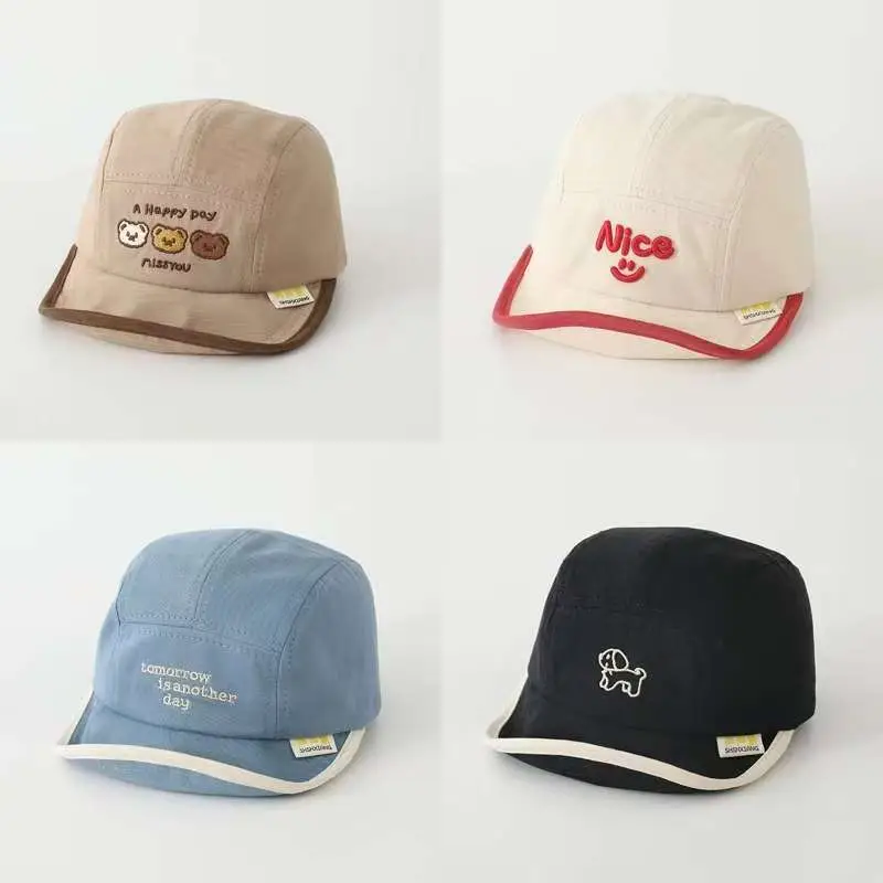 Korean Style Embroidered Hat for Boys Girls Beige - Image 26