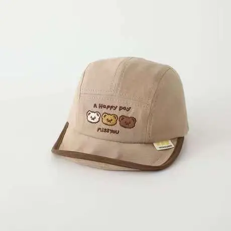 Korean Style Embroidered Hat for Boys Girls Beige - Image 2