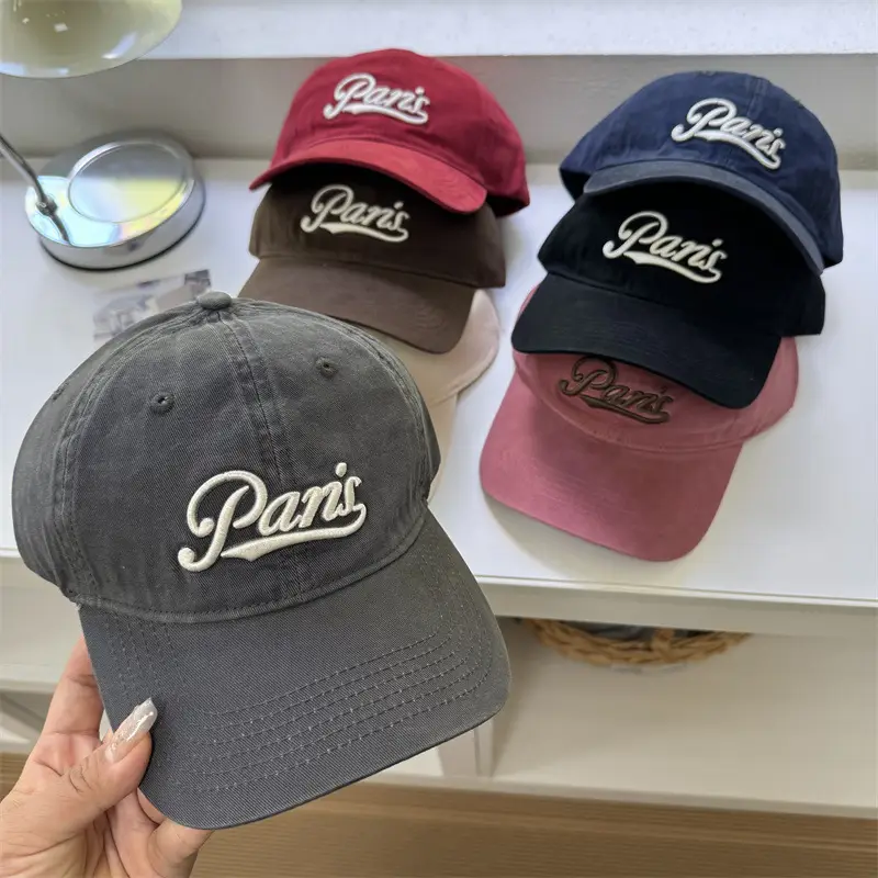 Black Embroidered Paris Cap for Men Women Large - Image 4