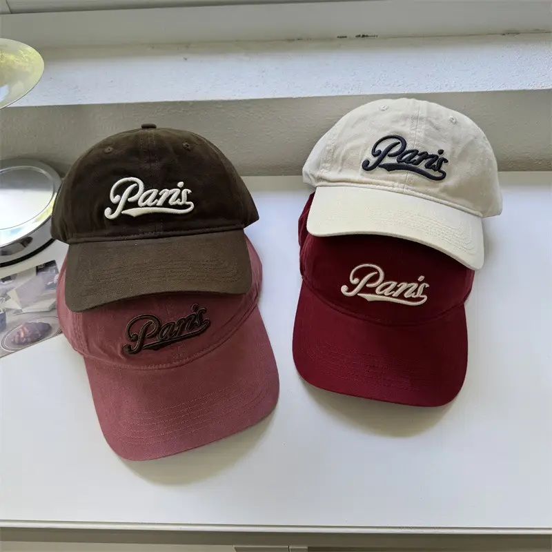 Black Embroidered Paris Cap for Men Women Large - Image 5