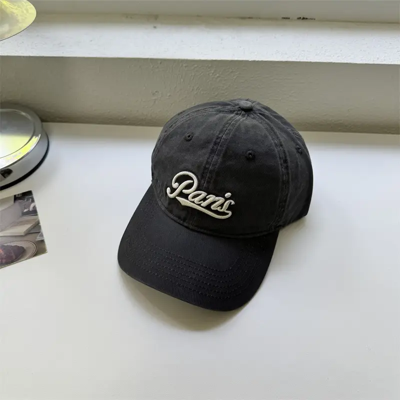 Black Embroidered Paris Cap for Men Women Large - Image 3